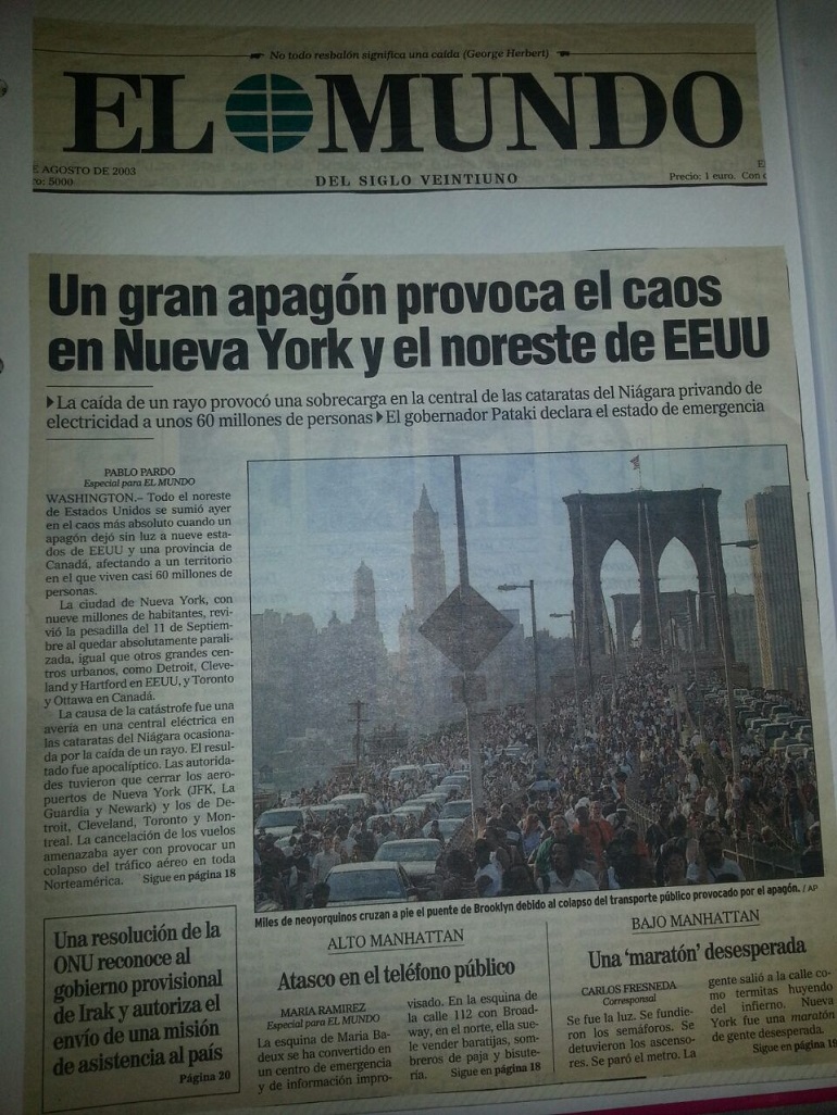 Recorte Periodico Apagon De Nueva York En 2003